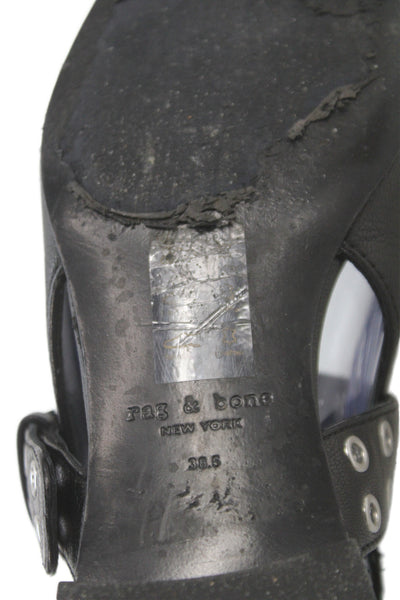 Rag & Bone Women Leather Buckle Ankle Strap Flats Black Size 8.5