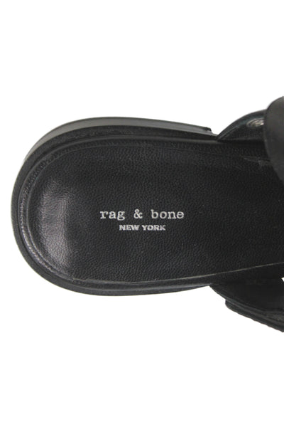 Rag & Bone Women Leather Buckle Ankle Strap Flats Black Size 8.5