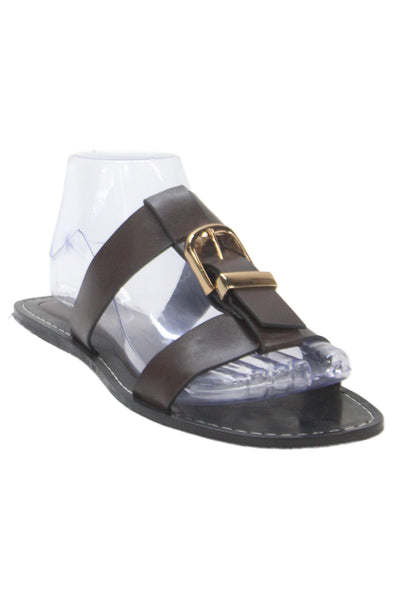 Zara Womens Leather Buckle Detail Sandals Brown Size 8