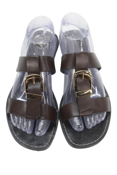 Zara Womens Leather Buckle Detail Sandals Brown Size 8