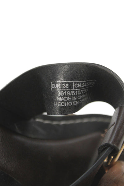 Zara Womens Leather Buckle Detail Sandals Brown Size 8