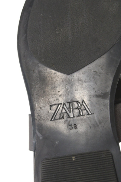 Zara Womens Leather Buckle Detail Sandals Brown Size 8