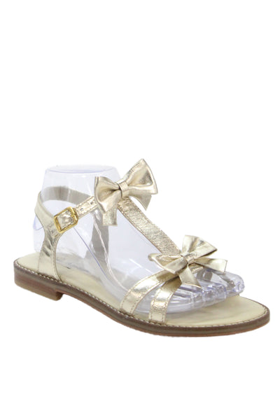 Michael Pasinkoff Womens Leather Metallic Bow Tied Sandals Gold Size EUR 37
