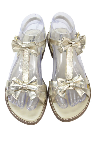 Michael Pasinkoff Womens Leather Metallic Bow Tied Sandals Gold Size EUR 37