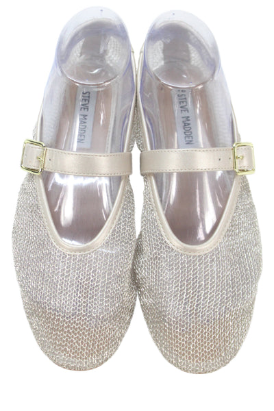 Steve Madden Womens Mesh Textured Metallic Buckled Flats Gold Size 7