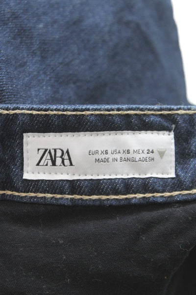 Zara Womens Mini Skirt Blue Cotton Button Casual Size XS
