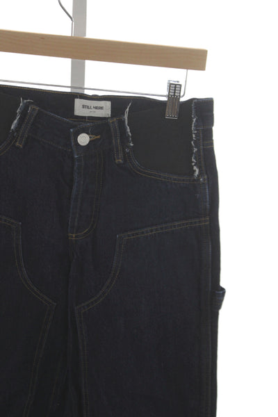 Still Here Unisex Adults Cropped Carpenter Jeans Blue Mid Rise Size 25