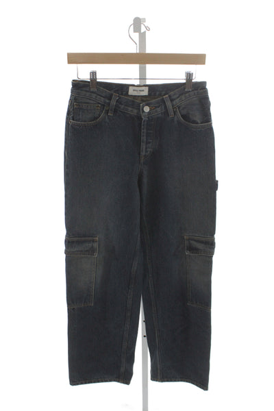 Still Here Unisex Adults Straight Cargo Jeans Blue Cotton Mid Rise Size 26