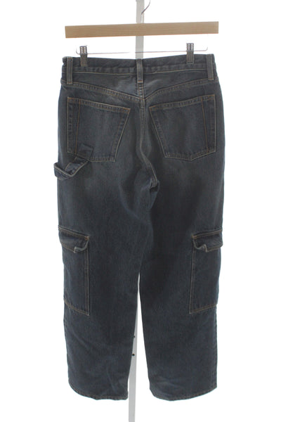 Still Here Unisex Adults Straight Cargo Jeans Blue Cotton Mid Rise Size 26