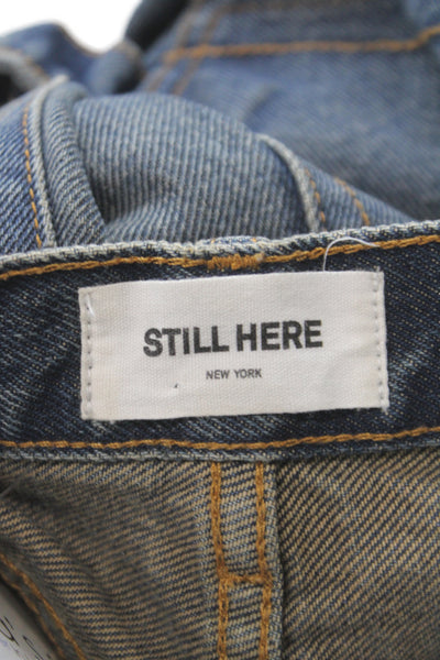 Still Here Unisex Adults Straight Cargo Jeans Blue Cotton Mid Rise Size 26