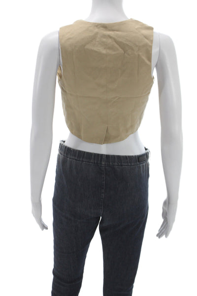 Donni Women Cropped Button-Up Beige V-Neck Sleeveless Lyocell Twill Size XS