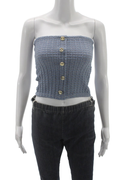 Zara Womens Strapless Corset Top Blue Checked Polyester Button Size S