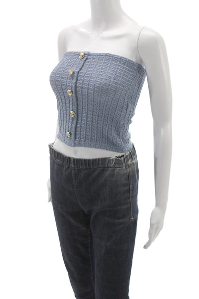 Zara Womens Strapless Corset Top Blue Checked Polyester Button Size S
