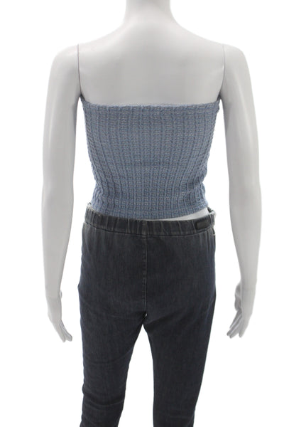 Zara Womens Strapless Corset Top Blue Checked Polyester Button Size S