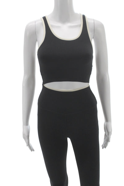 Splits59 Womens Cropped Tank Black Scoop Neck Athleisure Nylon Size XS
