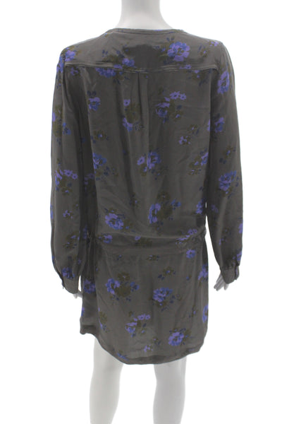 Rebecca Taylor Women Floral Blouson Dress Gray Silk Long Sleeve Size 10