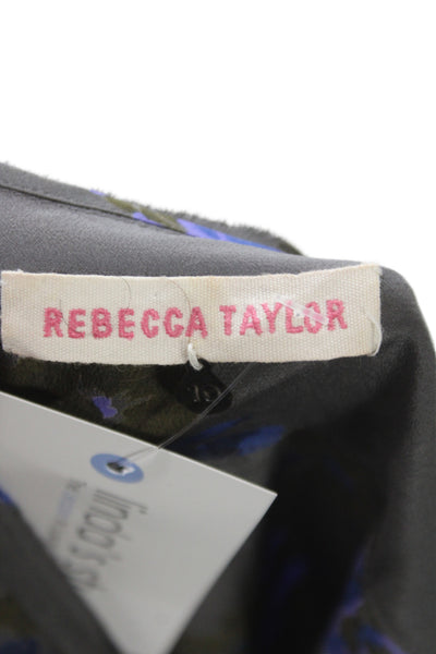 Rebecca Taylor Women Floral Blouson Dress Gray Silk Long Sleeve Size 10