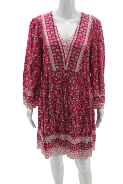 Maeve Anthropologie Women Shift Dress Pink Floral V-Neck Long Sleeve Size M