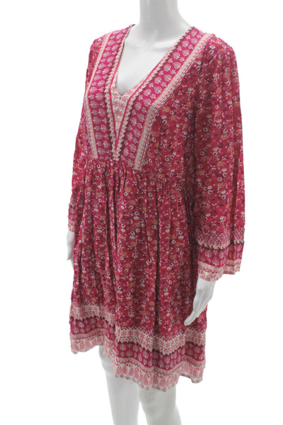 Maeve Anthropologie Women Shift Dress Pink Floral V-Neck Long Sleeve Size M