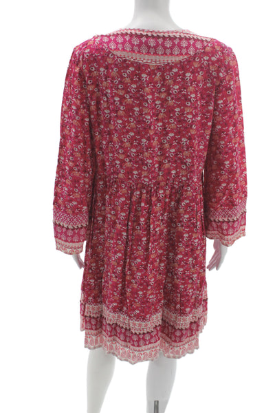Maeve Anthropologie Women Shift Dress Pink Floral V-Neck Long Sleeve Size M