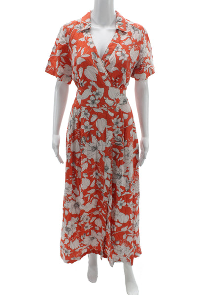 Maeve Anthropologie Women Orange Floral Maxi Dress Midi Size 8