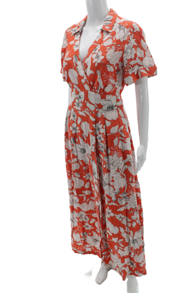 Maeve Anthropologie Women Orange Floral Maxi Dress Midi Size 8