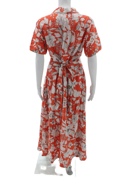 Maeve Anthropologie Women Orange Floral Maxi Dress Midi Size 8