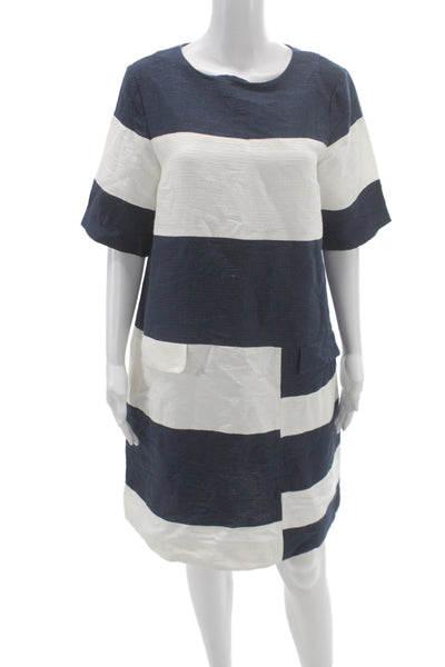 S Max Mara Women Blue Striped Nautical Shift Dress Short Sleeve Size 10