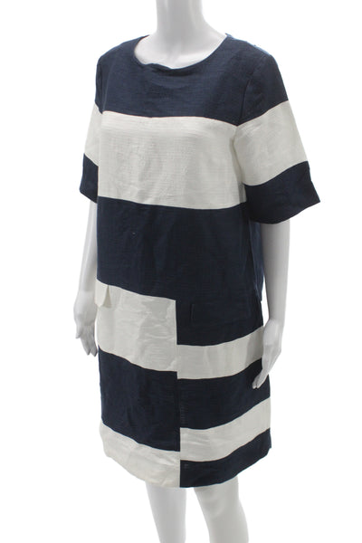 S Max Mara Women Blue Striped Nautical Shift Dress Short Sleeve Size 10