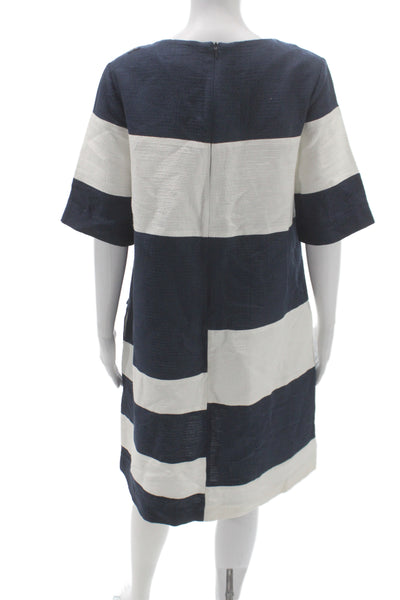 S Max Mara Women Blue Striped Nautical Shift Dress Short Sleeve Size 10