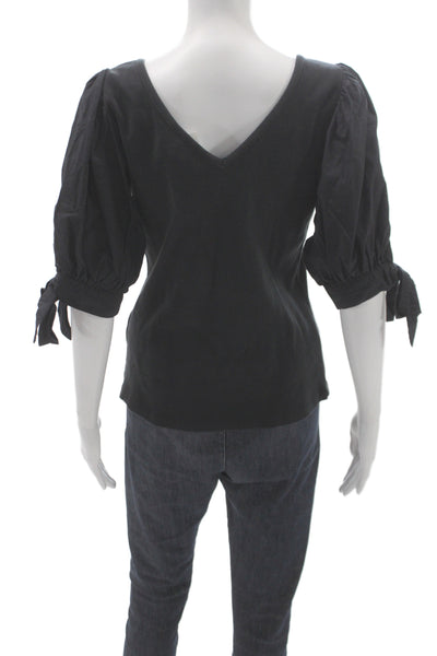 Maeve Anthropologie Womens V Neck Ribbed T Shirt Short Sleeve Black Size M
