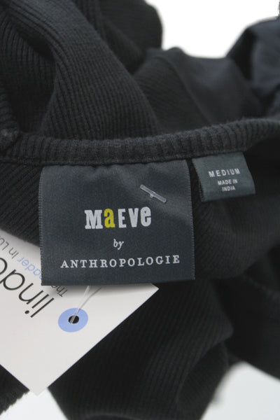 Maeve Anthropologie Womens V Neck Ribbed T Shirt Short Sleeve Black Size M