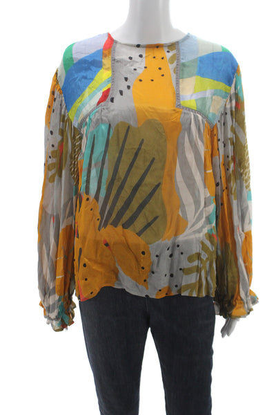 Blank London Womens Abstract Crew Neck Long Sleeve Shirt Multi-Color Size PM