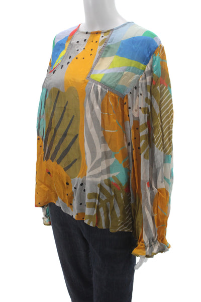 Blank London Womens Abstract Crew Neck Long Sleeve Shirt Multi-Color Size PM