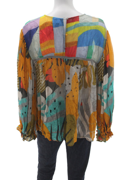 Blank London Womens Abstract Crew Neck Long Sleeve Shirt Multi-Color Size PM