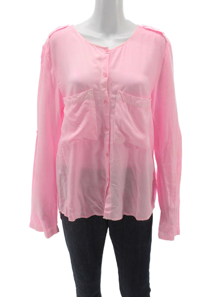 La Vi Womens Pink Basic Rayon Round Neck Long Sleeve Blouse Size M