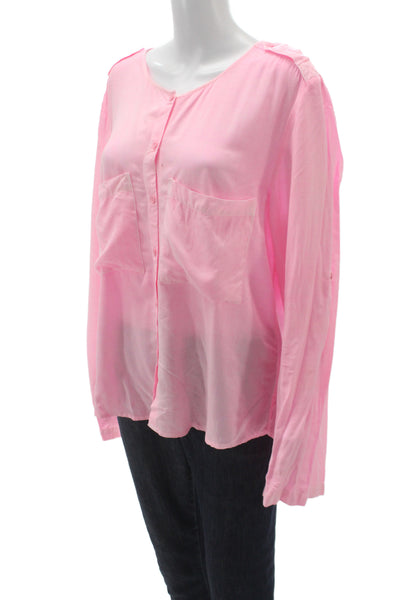 La Vi Womens Pink Basic Rayon Round Neck Long Sleeve Blouse Size M