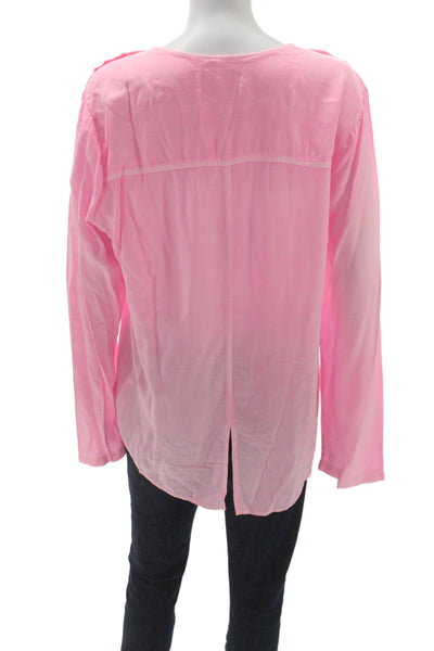 La Vi Womens Pink Basic Rayon Round Neck Long Sleeve Blouse Size M