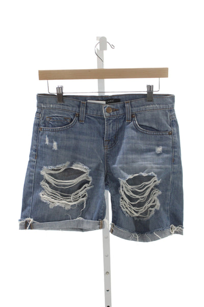 J Brand Women Bermuda Shorts Blue Cotton Button Distressed Summer Size 24
