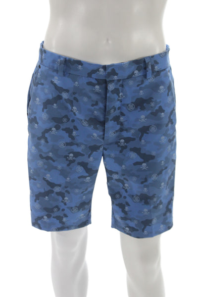 G/Fore Mens Bermuda Shorts Blue Camo Skull 100% Polyester Button Size 32