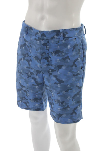 G/Fore Mens Bermuda Shorts Blue Camo Skull 100% Polyester Button Size 32
