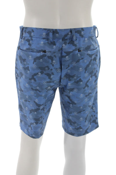 G/Fore Mens Bermuda Shorts Blue Camo Skull 100% Polyester Button Size 32
