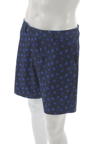G/Fore Mens Bermuda Shorts Blue Geometric Skull Polyester Size 32