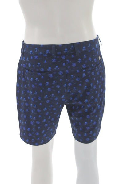G/Fore Mens Bermuda Shorts Blue Geometric Skull Polyester Size 32
