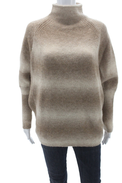 Club Monaco Womens Striped Beige Alpaca Mock Neck Pullover Long Sleeve Size M