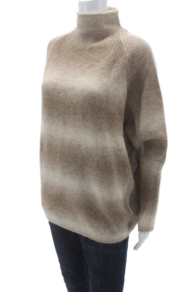 Club Monaco Womens Striped Beige Alpaca Mock Neck Pullover Long Sleeve Size M