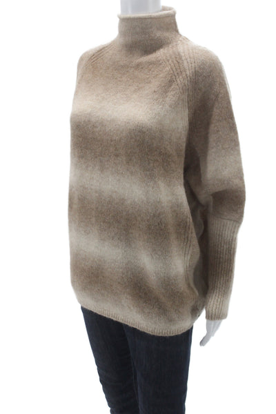 Club Monaco Womens Striped Beige Alpaca Mock Neck Pullover Long Sleeve Size M