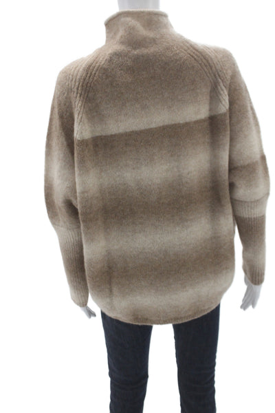 Club Monaco Womens Striped Beige Alpaca Mock Neck Pullover Long Sleeve Size M