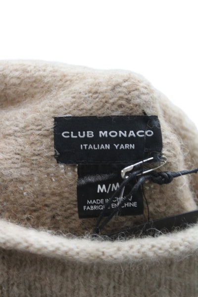 Club Monaco Womens Striped Beige Alpaca Mock Neck Pullover Long Sleeve Size M
