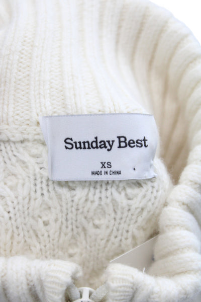 Sunday Best Women Pullover Sweater Ivory Merino High Neck Long Sleeve Size XS